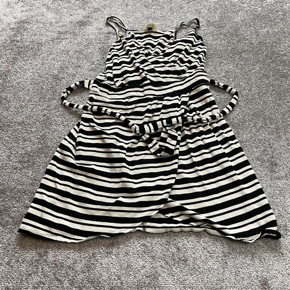 Universal Thread Dress A Line Womens XXL 2XL White Black Striped Belted Cotton